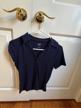 GAP Navy Short Sleeve Button-Front Polo Top